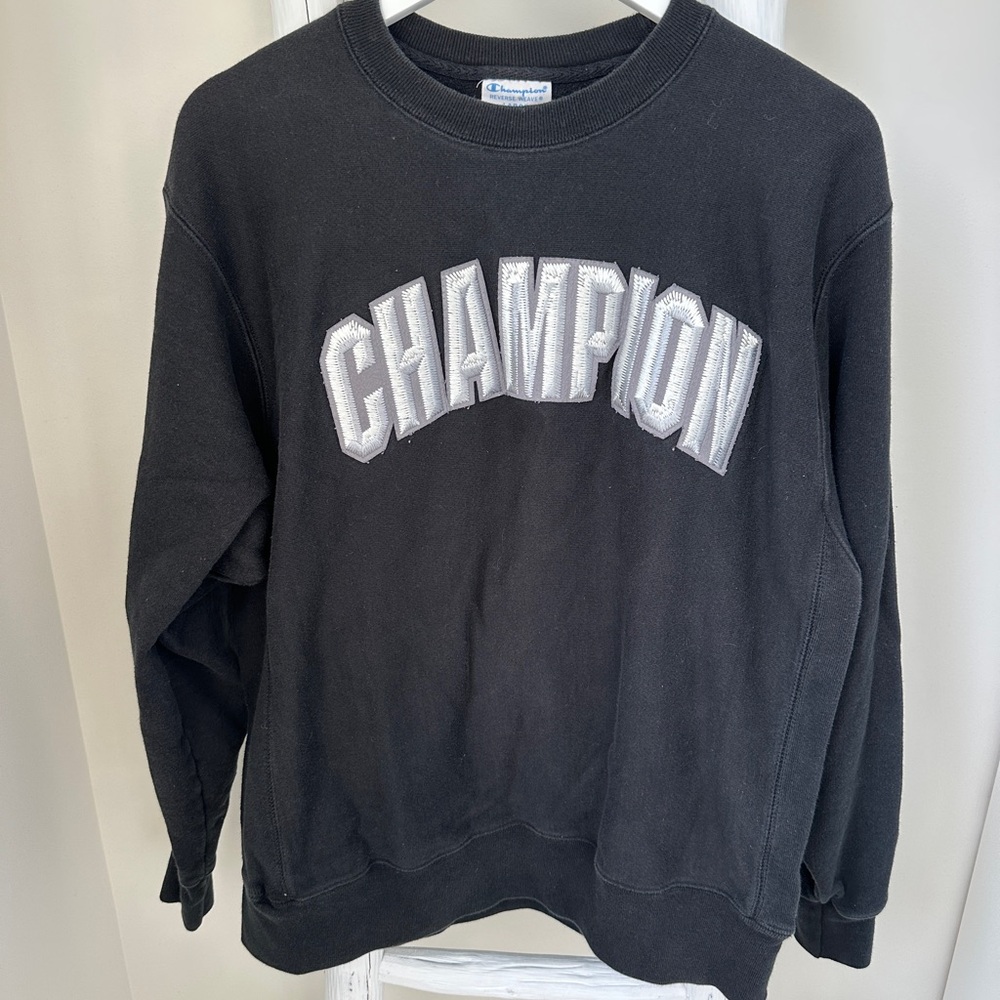 Champion Reverse Weave Floss Stitch Block Arch Crew Sweatshirt Black Size Large